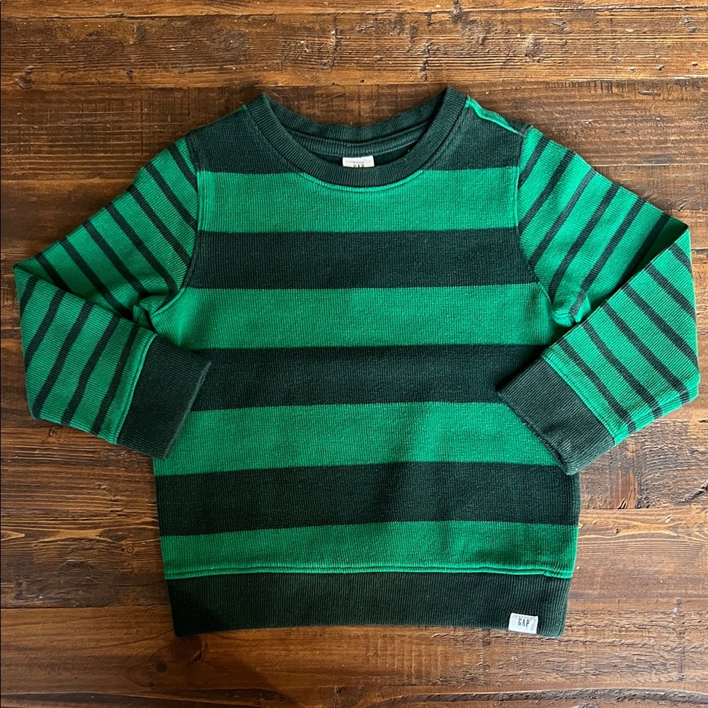 GAP Kids Crewneck Sweater in Green and Hunter Green Stripes